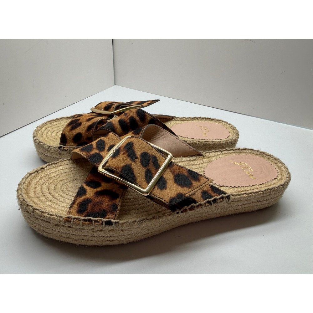 J.Crew Leopard Calf Hair Espadrille Platform Slide Sandals Buckle‎ 7.5